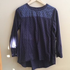 Madewell- blue high-low long sleeve cotton top, M
